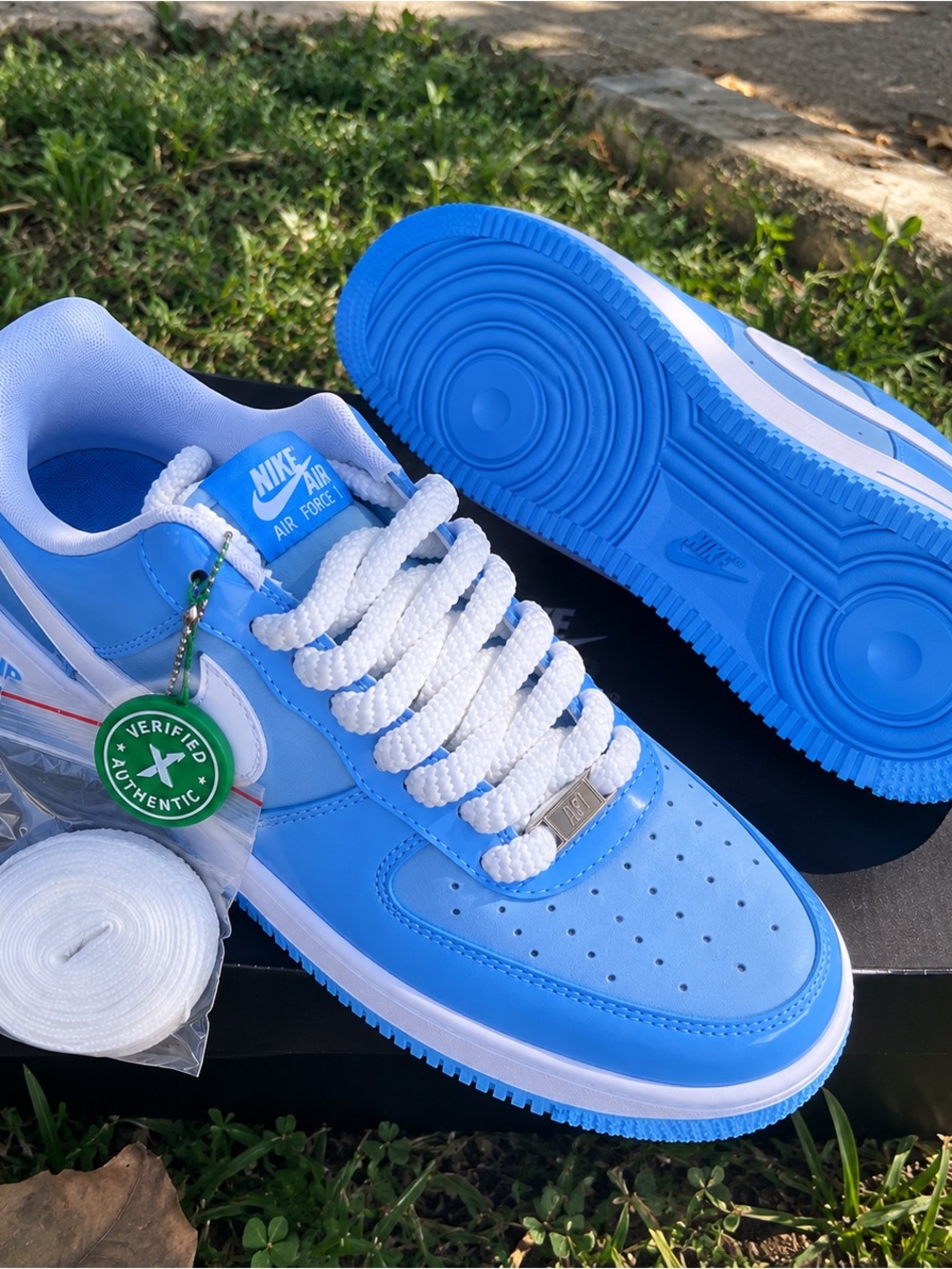 Nike Blue and White Air Force 1 Low Sneakers